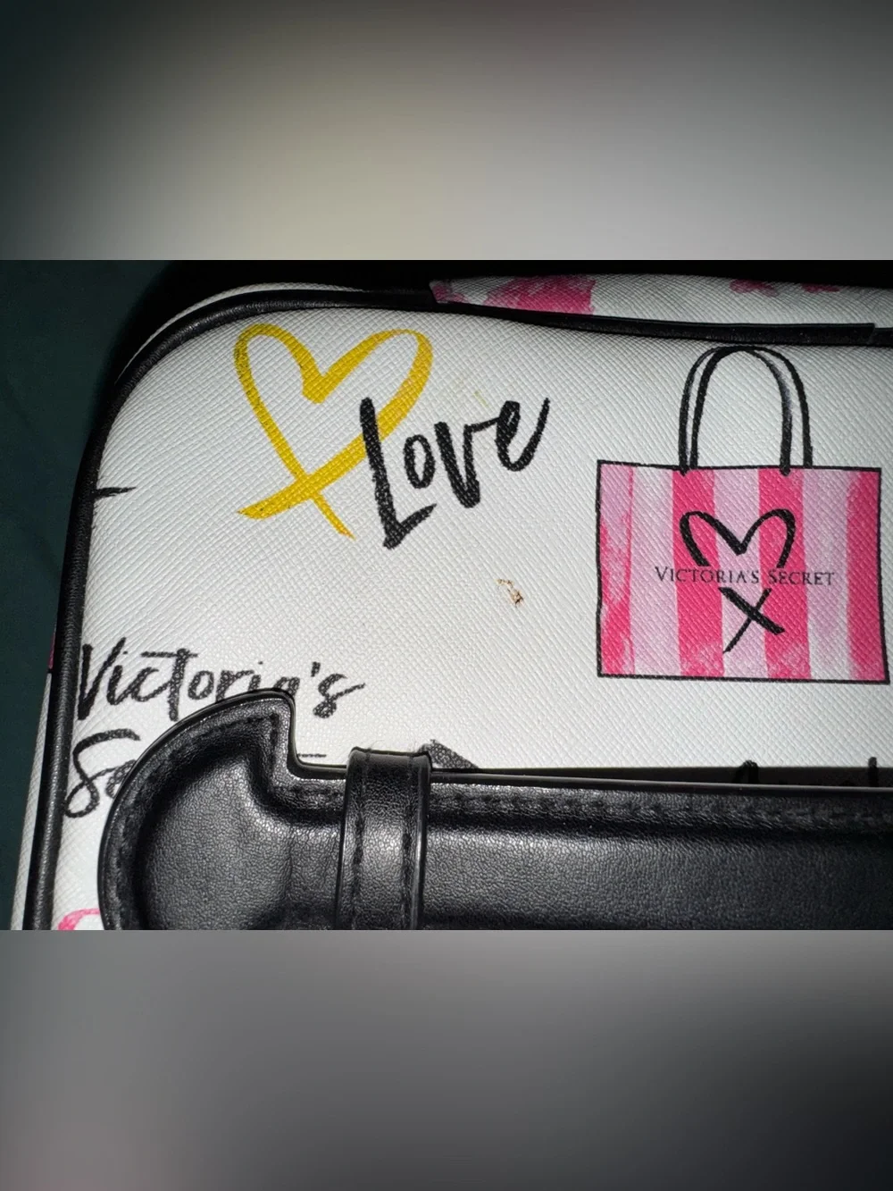 Victoria's Secret White Cosmetic Bag with Pink & Yellow Accents